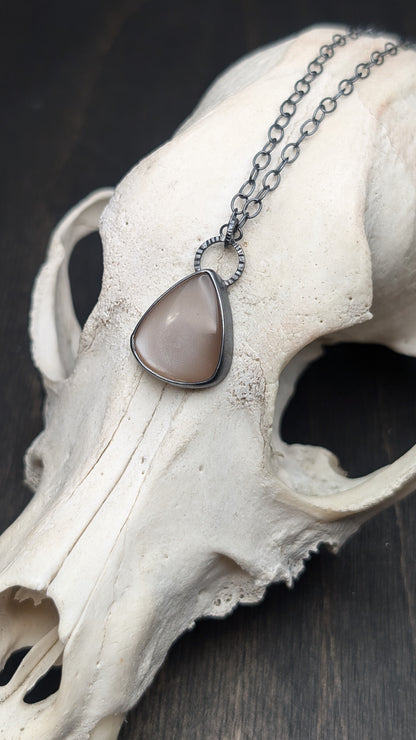 Peach Moonstone Textured Sterling Silver Necklace