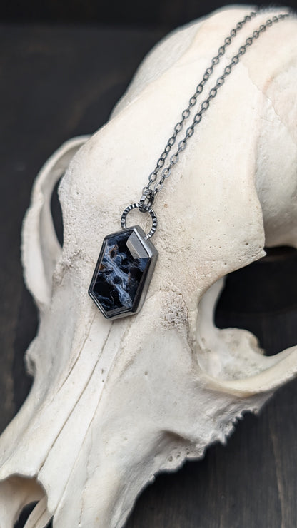 Pietersite Step Cut Tablet Textured Sterling Silver Necklace