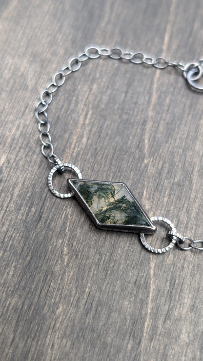 Moss Agate Diamond Textured Sterling Silver Bracelet Medium