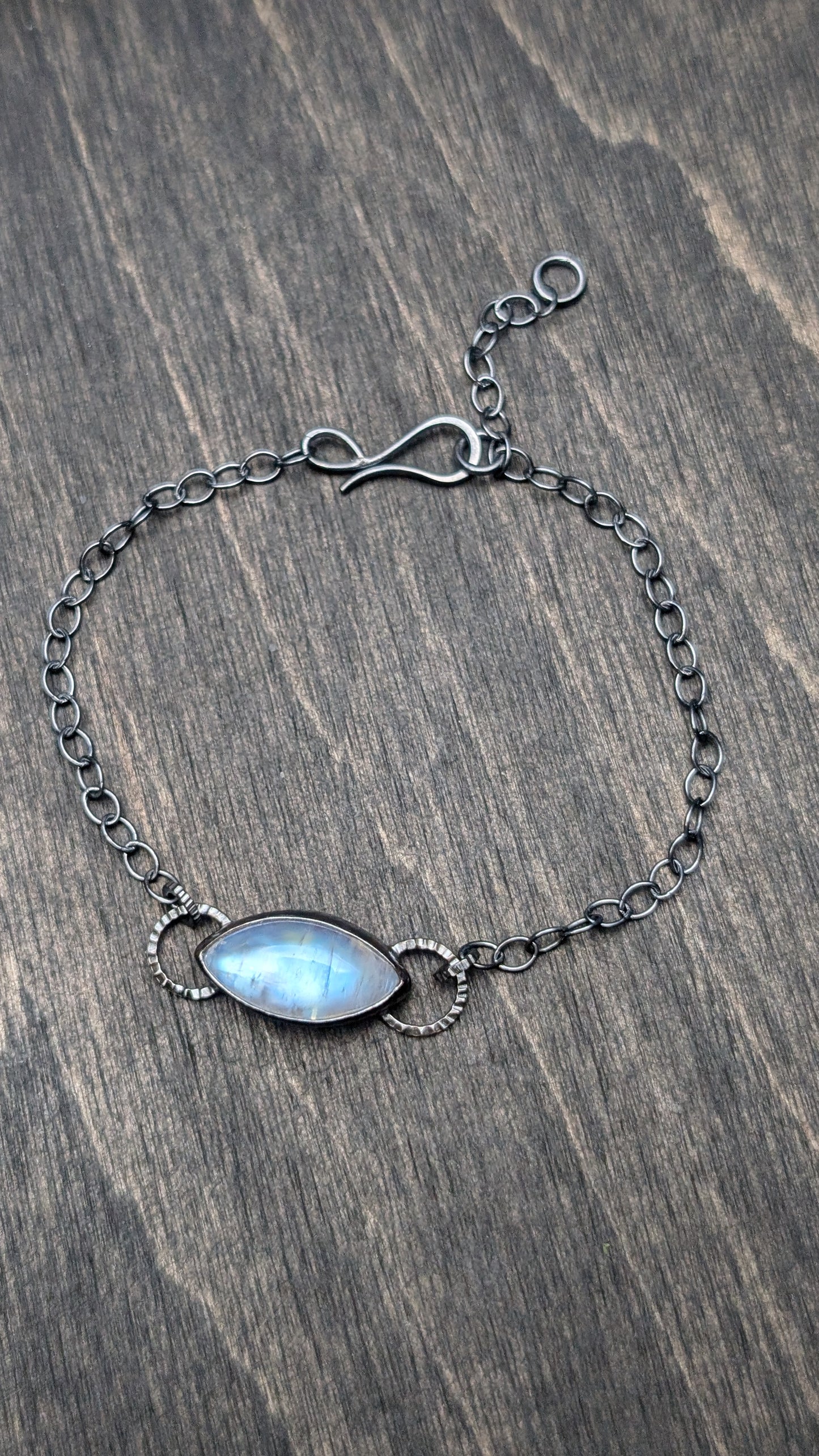 Rainbow Moonstone Textured Sterling Silver Bracelet Medium