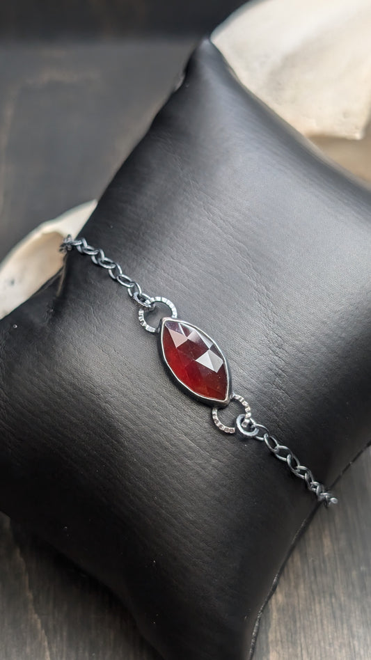 Hessonite Garnet Textured Sterling Silver Bracelet Medium