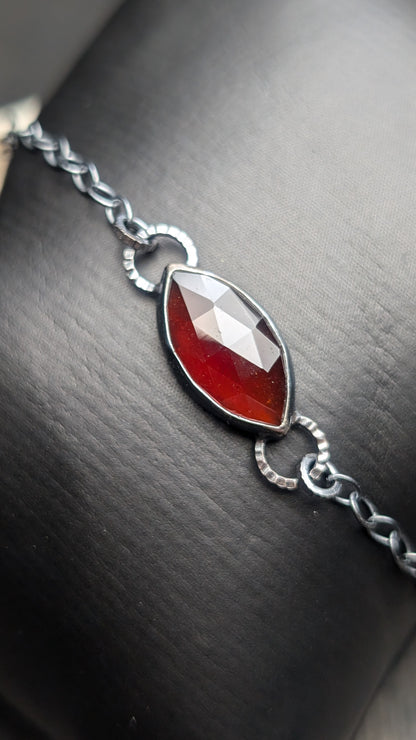 Hessonite Garnet Textured Sterling Silver Bracelet Medium