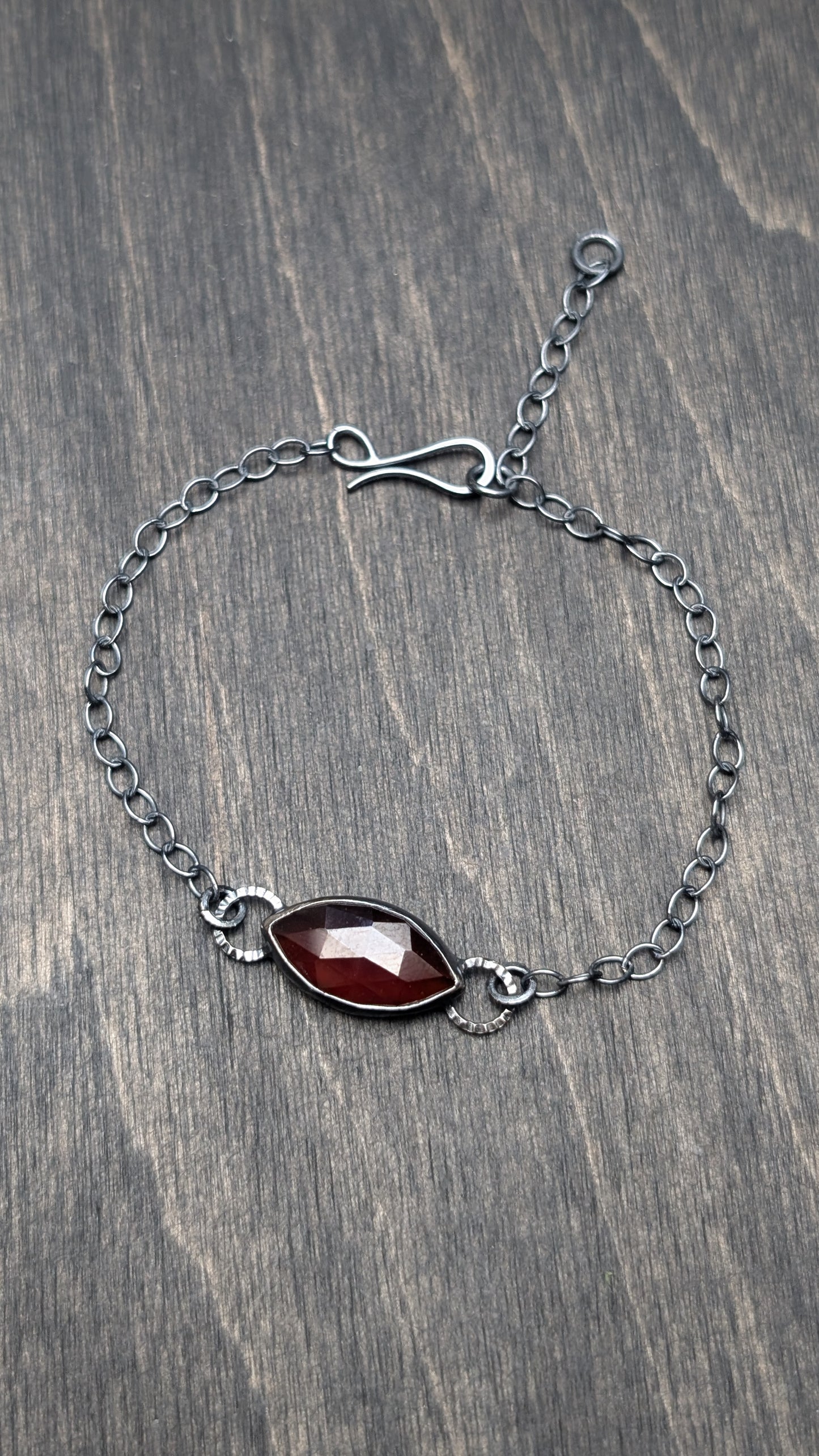 Hessonite Garnet Textured Sterling Silver Bracelet Medium