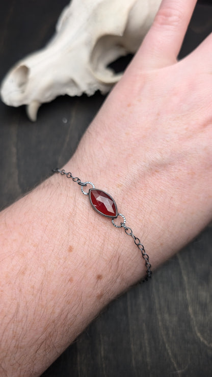 Hessonite Garnet Textured Sterling Silver Bracelet Medium