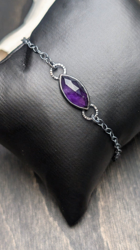 Amethyst Textured Sterling Silver Bracelet Medium