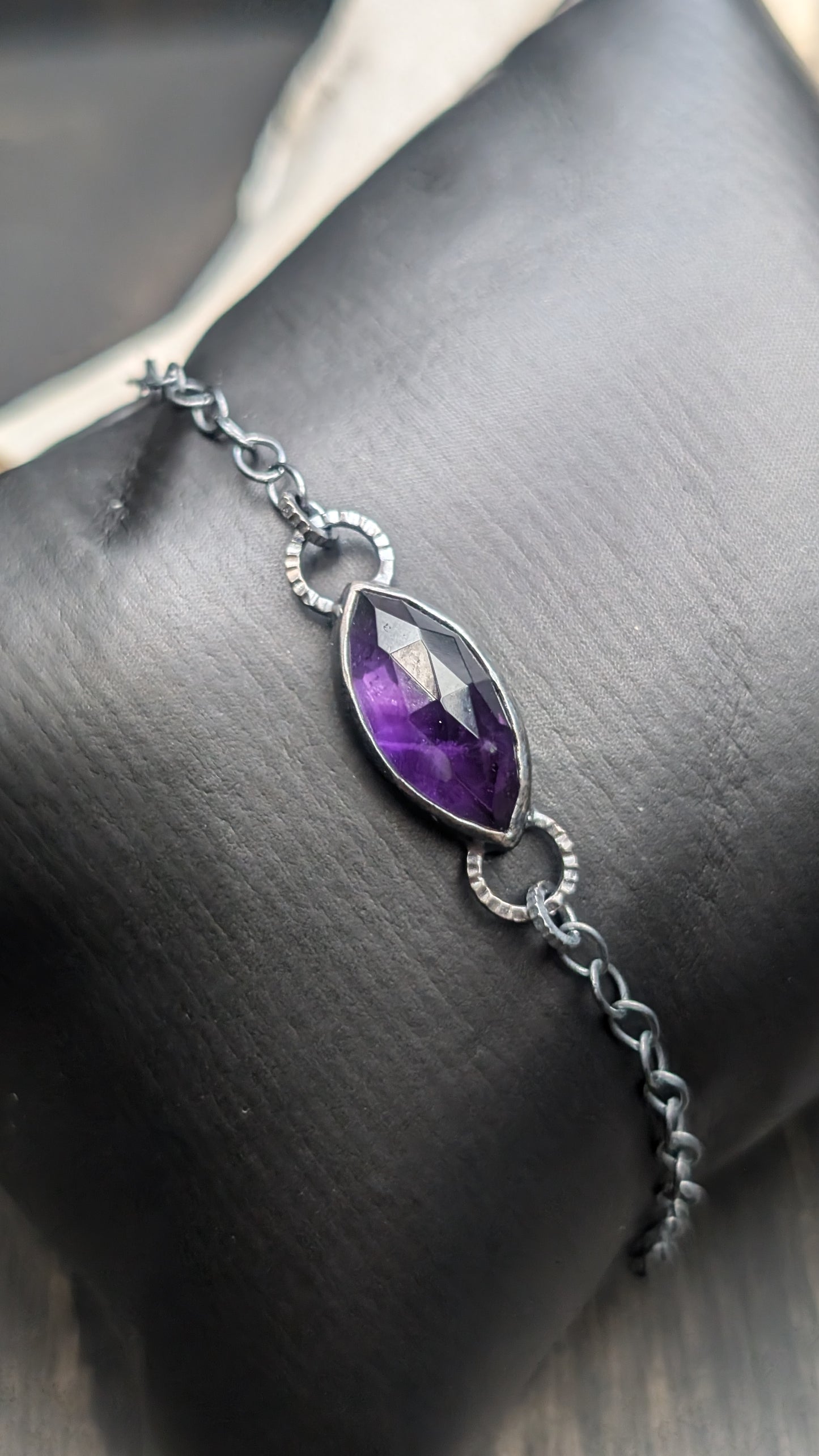 Amethyst Textured Sterling Silver Bracelet Medium