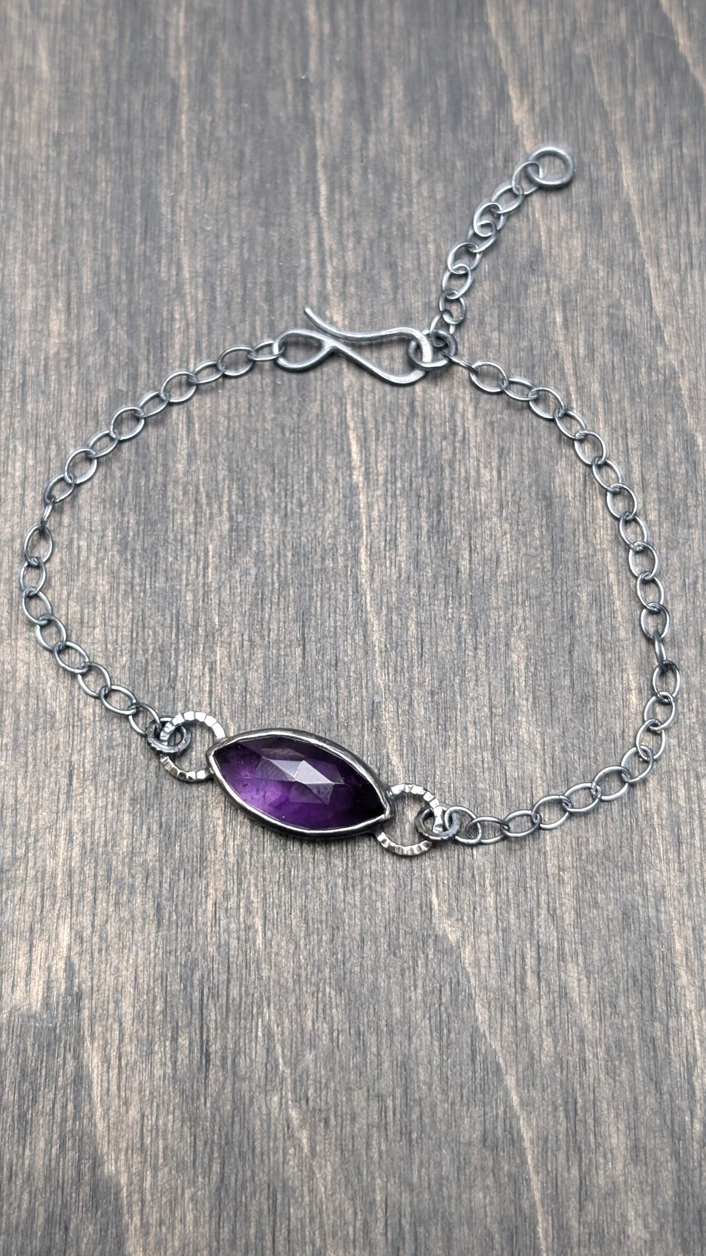 Amethyst Textured Sterling Silver Bracelet Medium