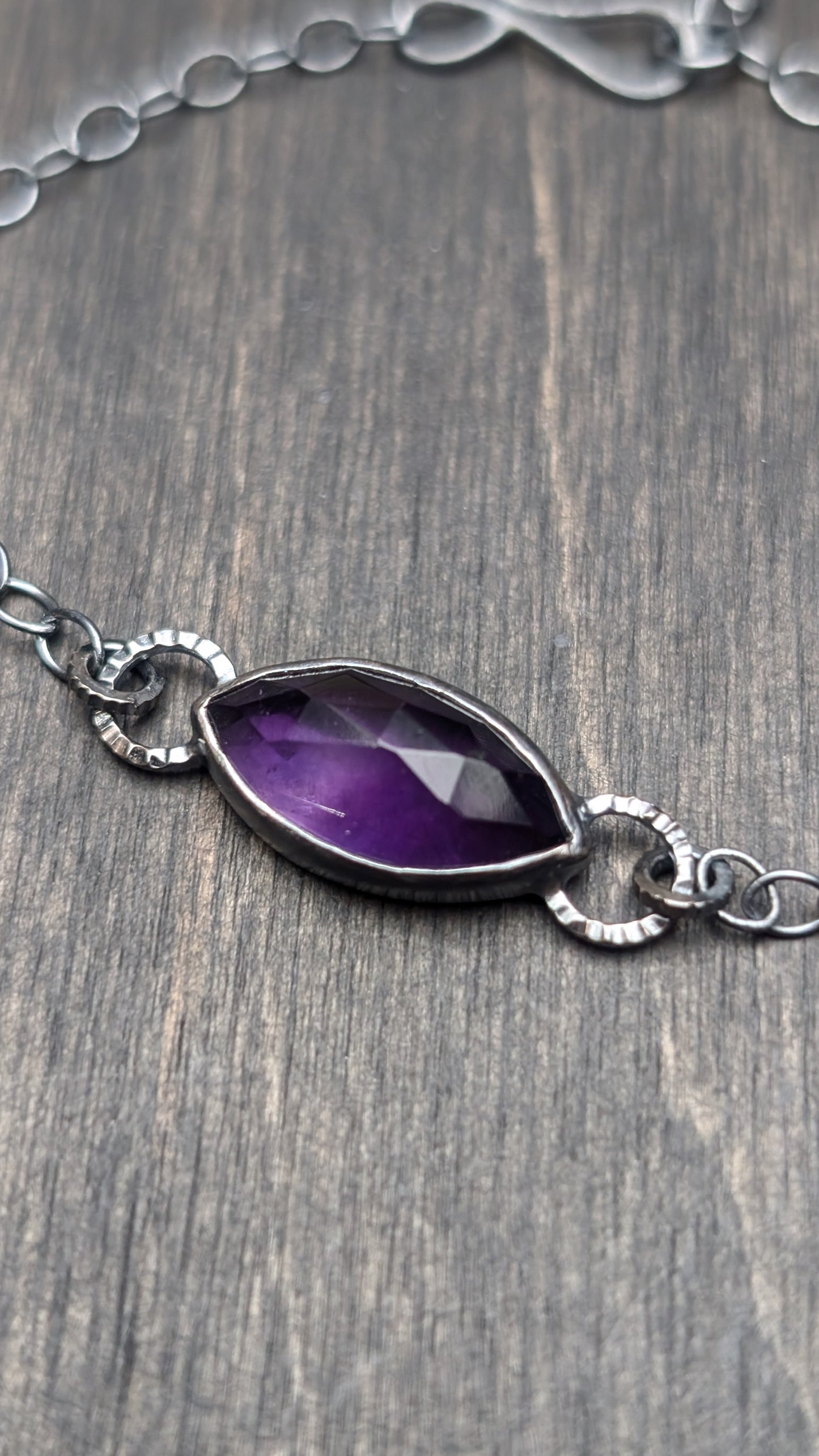 Amethyst Textured Sterling Silver Bracelet Medium