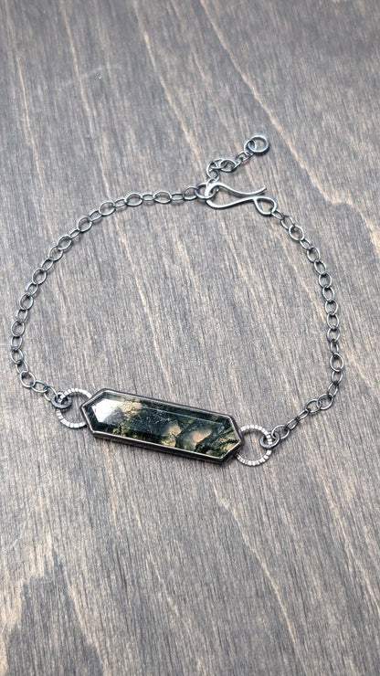 Moss Agate Textured Sterling Silver Bracelet Large