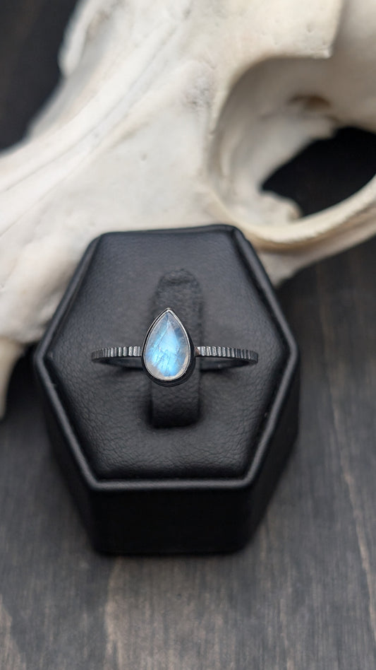 Rainbow Moonstone Teardrop Textured Sterling Silver