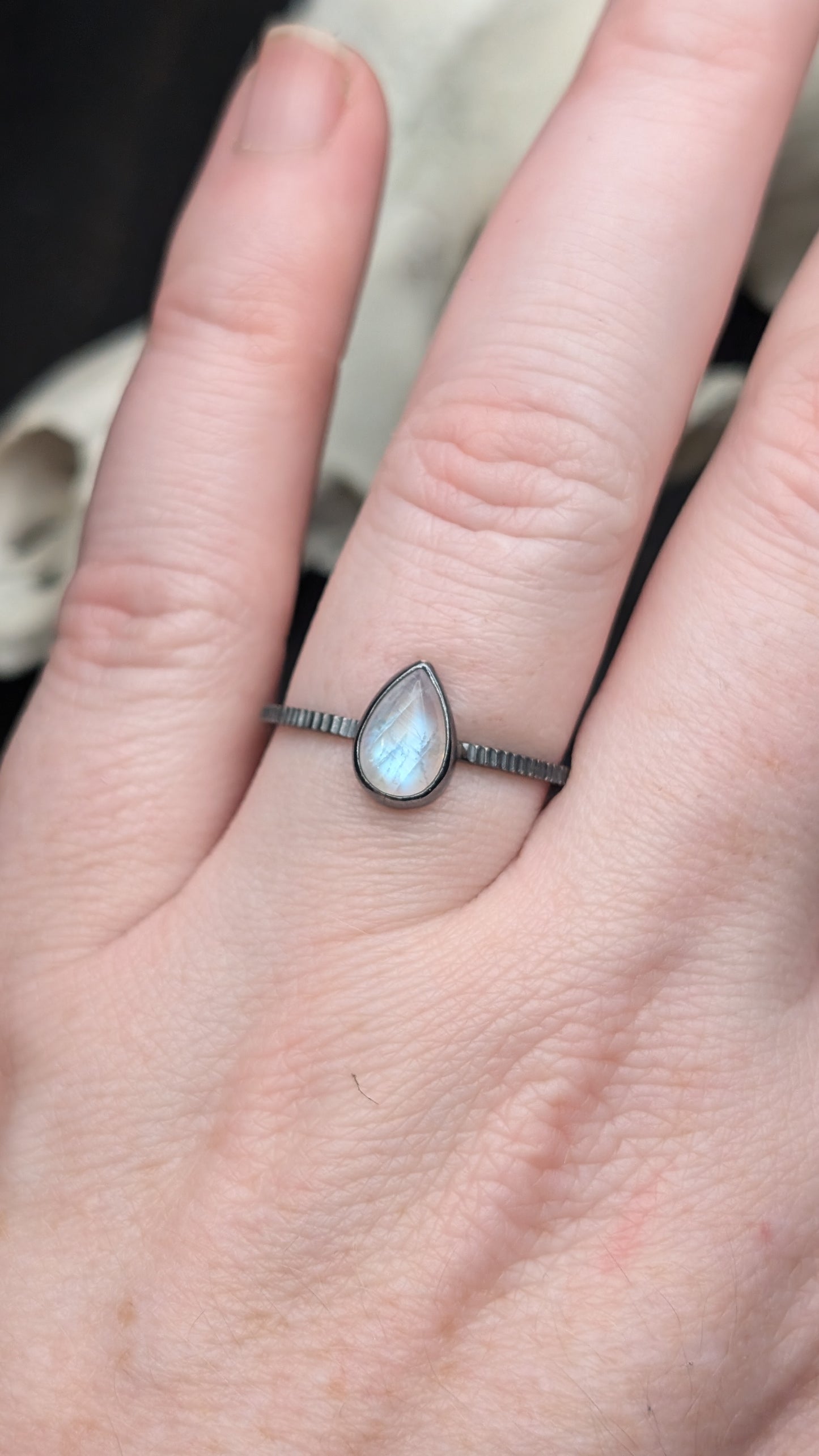 Rainbow Moonstone Teardrop Textured Sterling Silver