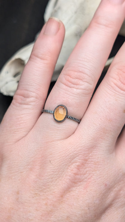 Citrine Rose Cut Oval Textured Sterling Silver