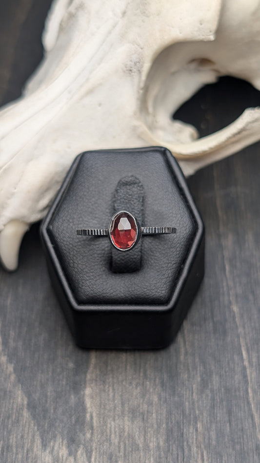 Garnet Rose Cut Oval Textured Sterling Silver