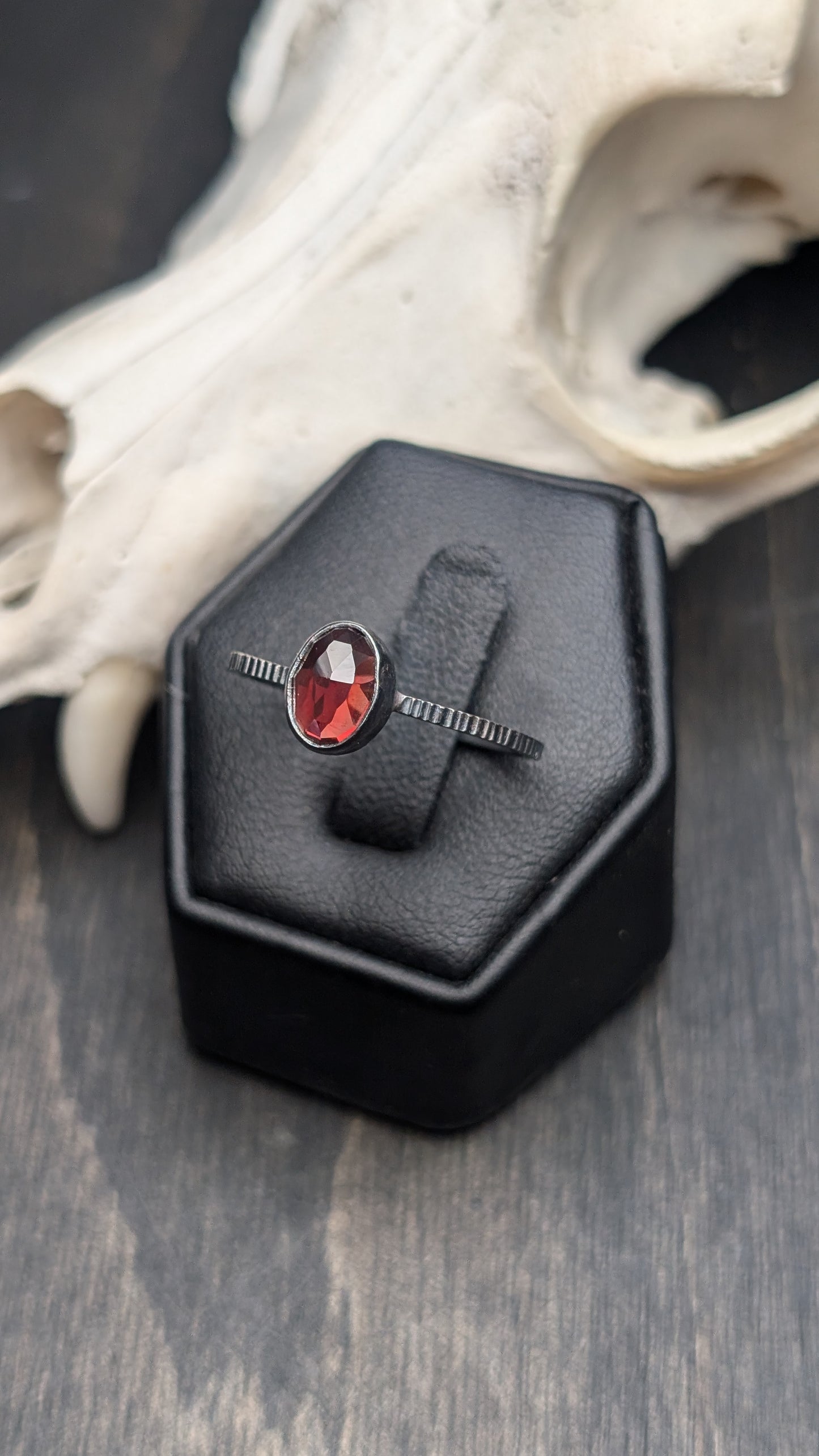 Garnet Rose Cut Oval Textured Sterling Silver