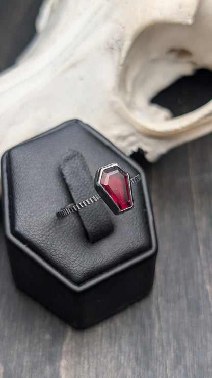 Garnet Mini Coffin Textured Sterling Silver