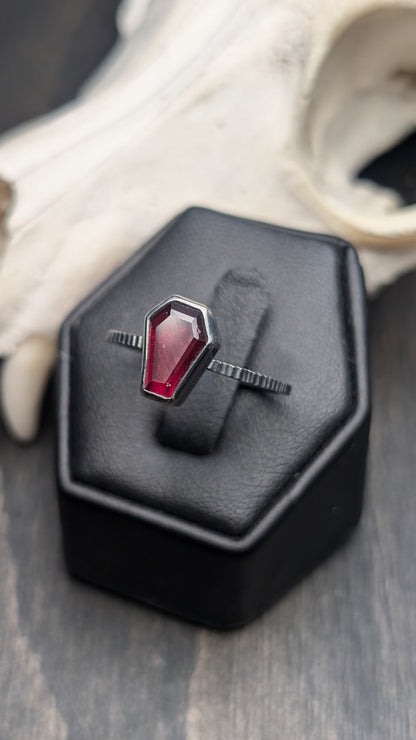 Garnet Mini Coffin Textured Sterling Silver