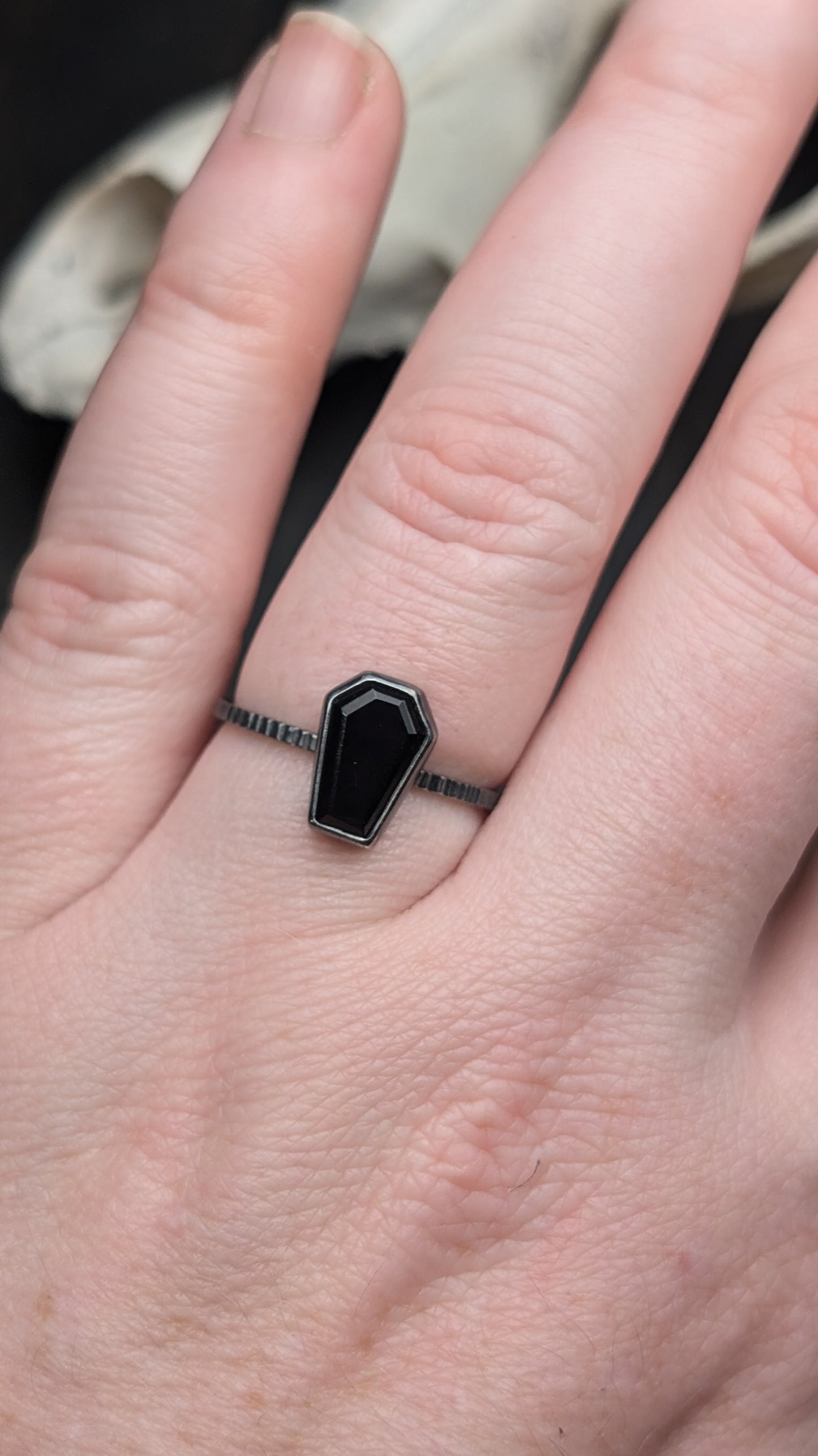 Black Onyx Mini Coffin Textured Sterling Silver