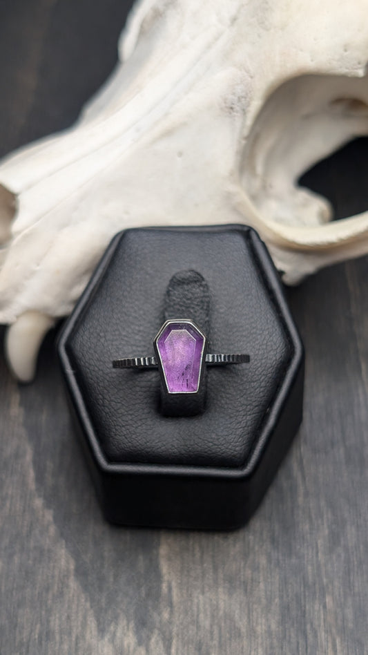 Amethyst Mini Coffin Textured Sterling Silver