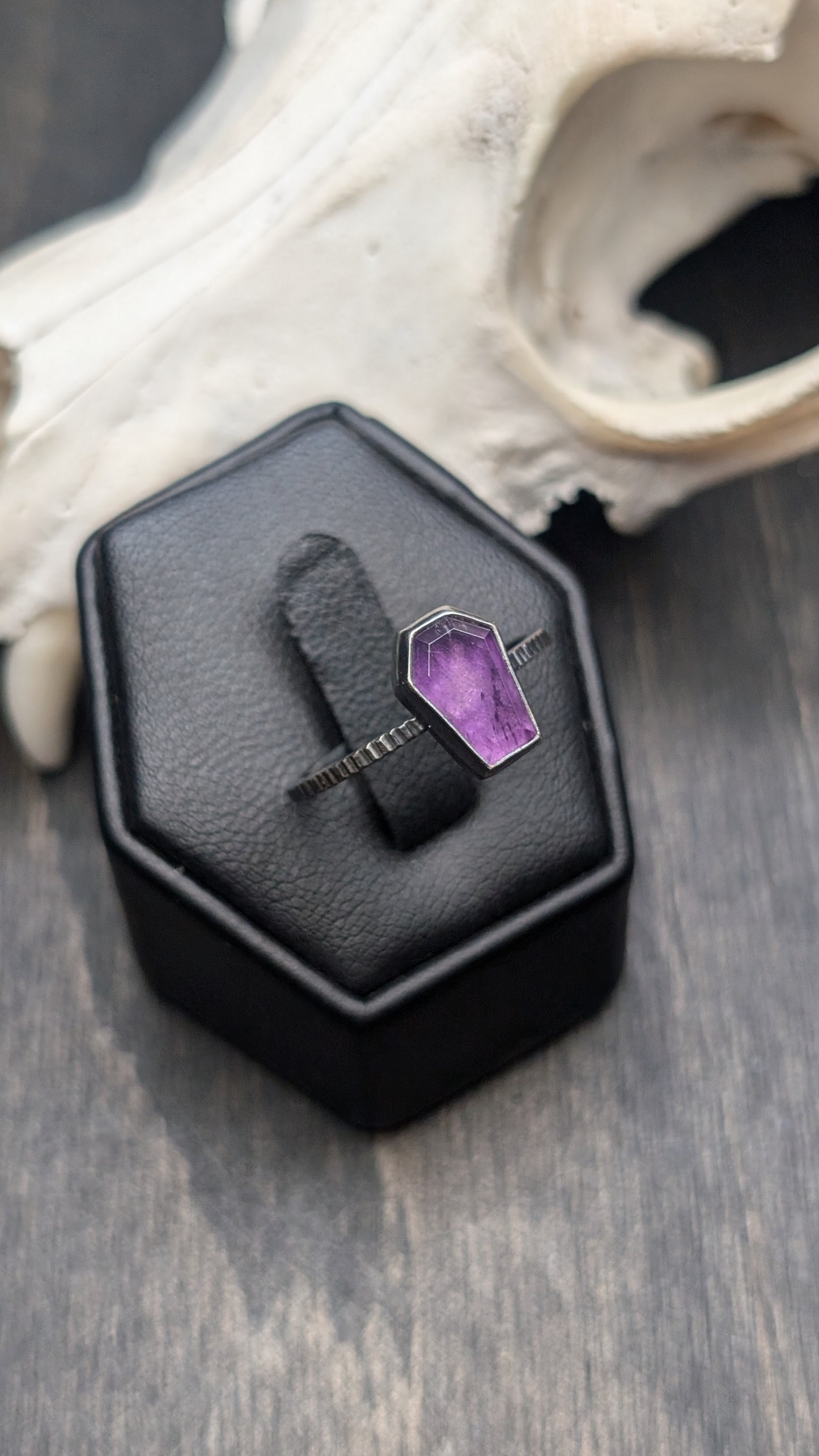 Amethyst Mini Coffin Textured Sterling Silver