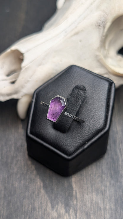 Amethyst Mini Coffin Textured Sterling Silver