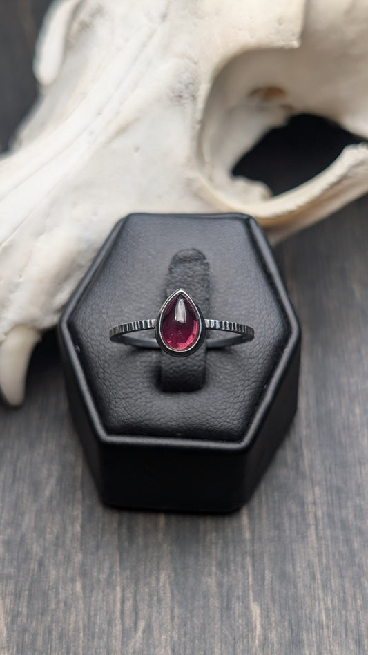 Garnet Teardrop Textured Sterling Silver