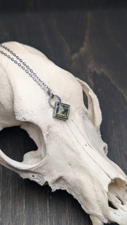 Moss Agate Square Textured Sterling Silver Necklace