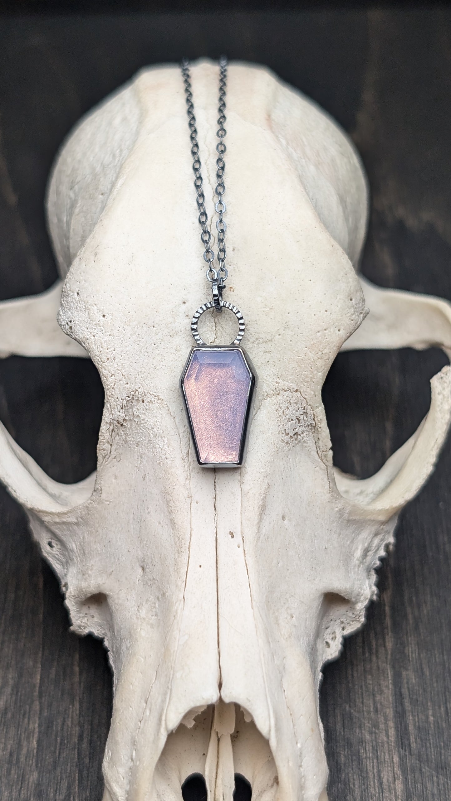 Lavender Quartz Coffin Textured Sterling Silver Necklace