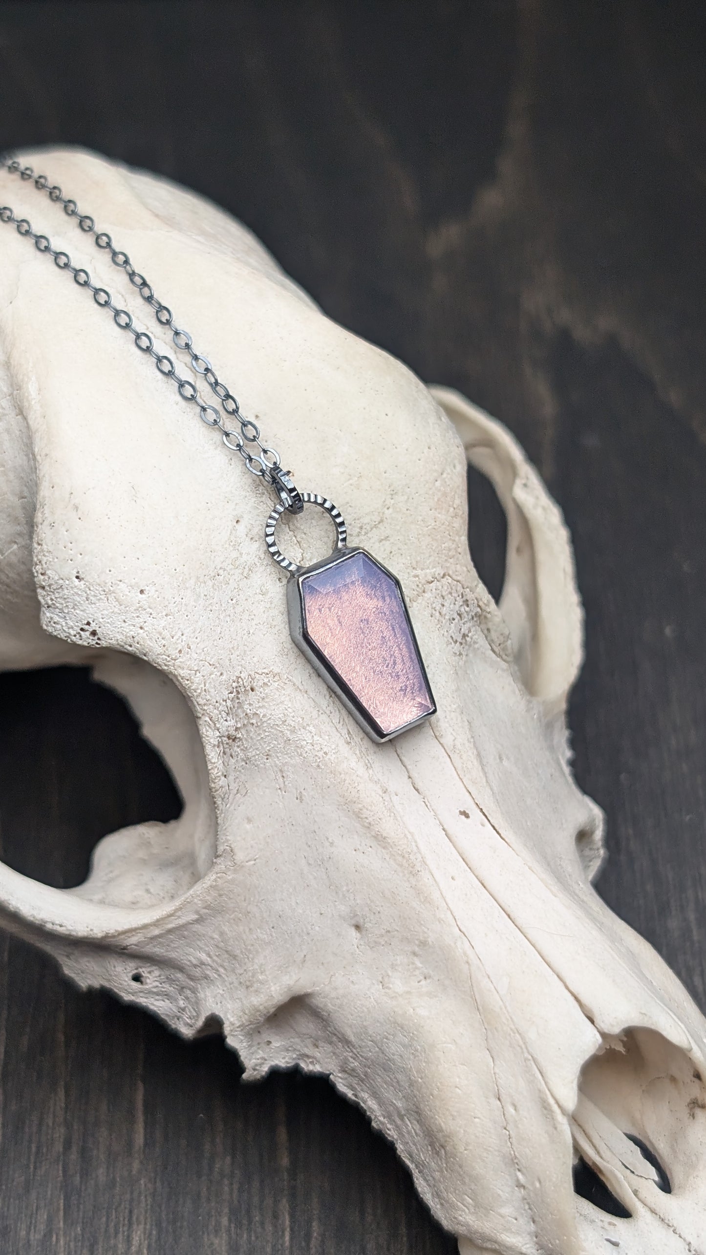 Lavender Quartz Coffin Textured Sterling Silver Necklace