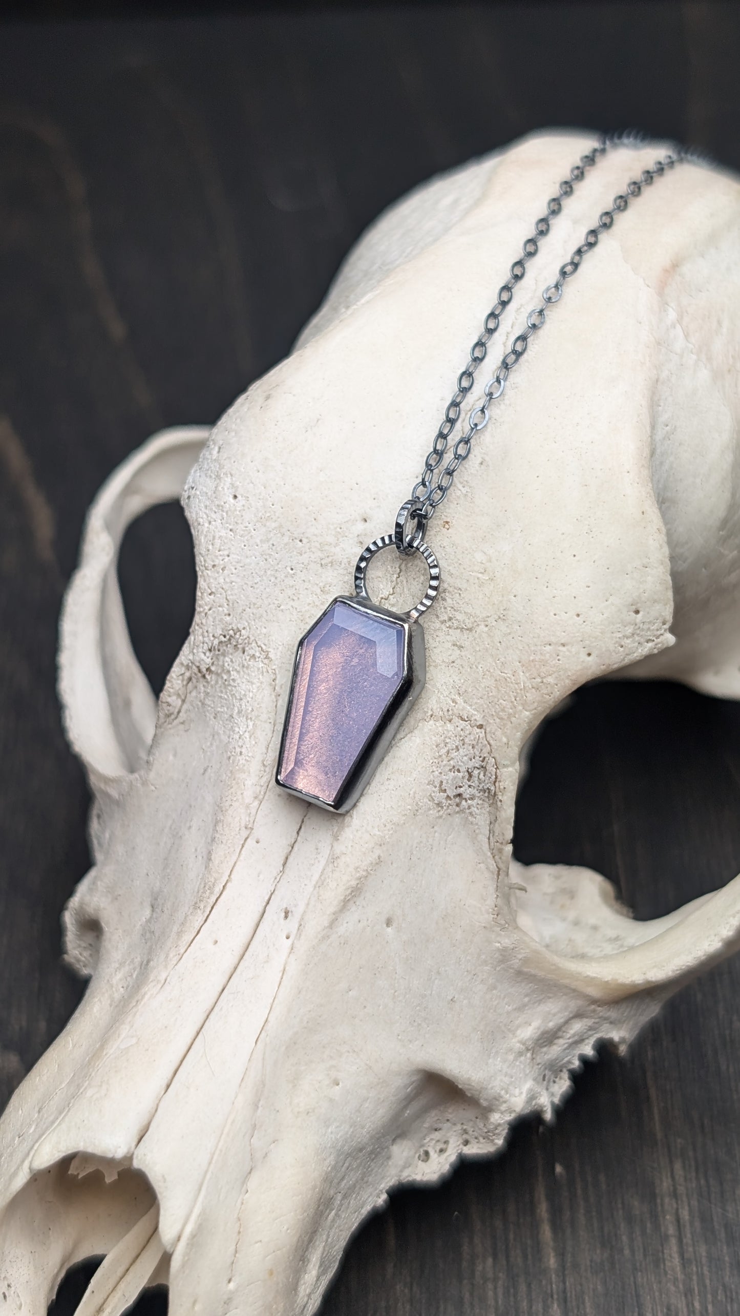 Lavender Quartz Coffin Textured Sterling Silver Necklace