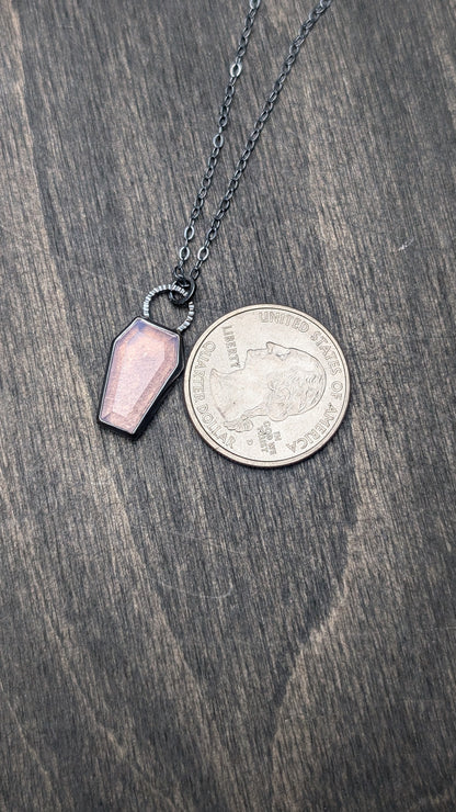 Lavender Quartz Coffin Textured Sterling Silver Necklace