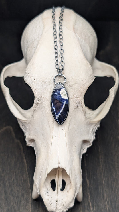 Sodalite Marquise Textured Sterling Silver Necklace