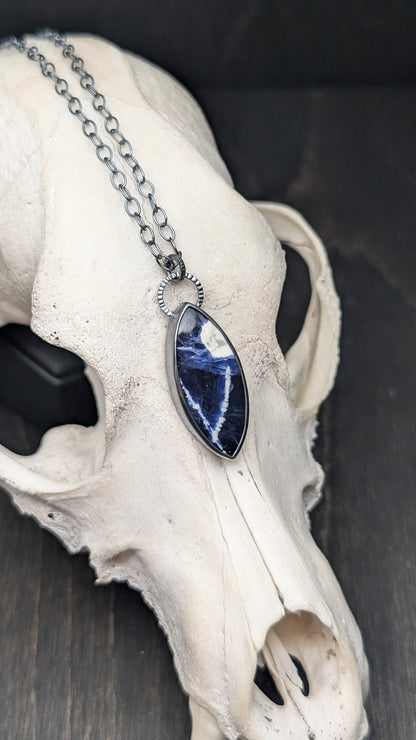 Sodalite Marquise Textured Sterling Silver Necklace