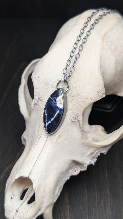 Sodalite Marquise Textured Sterling Silver Necklace