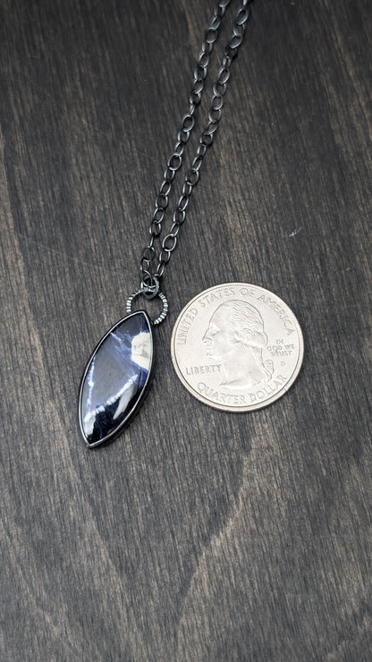 Sodalite Marquise Textured Sterling Silver Necklace