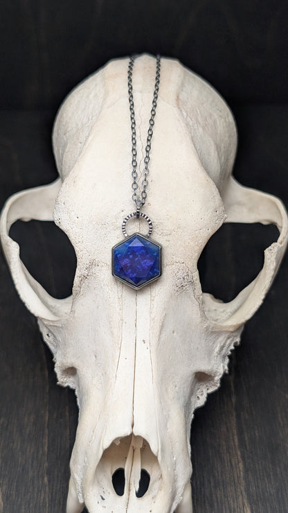 Lapis Lazuli Hexagon Textured Sterling Silver Necklace
