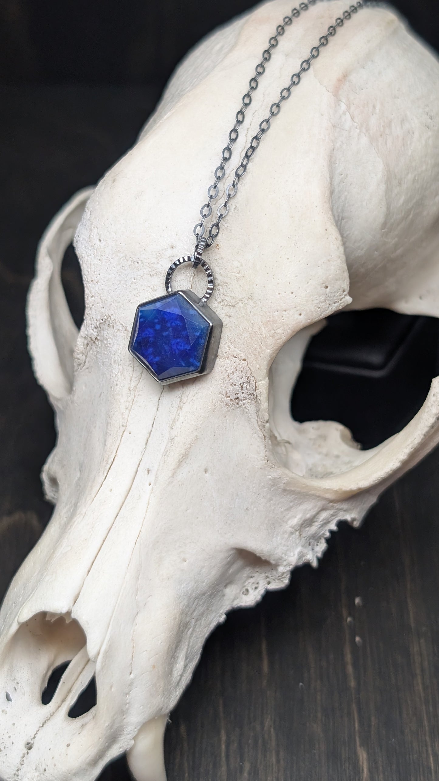 Lapis Lazuli Hexagon Textured Sterling Silver Necklace