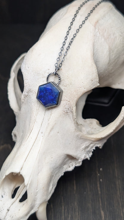 Lapis Lazuli Hexagon Textured Sterling Silver Necklace
