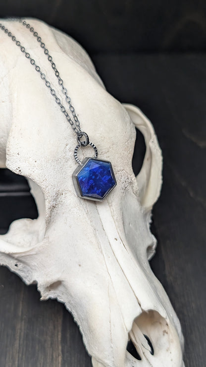 Lapis Lazuli Hexagon Textured Sterling Silver Necklace