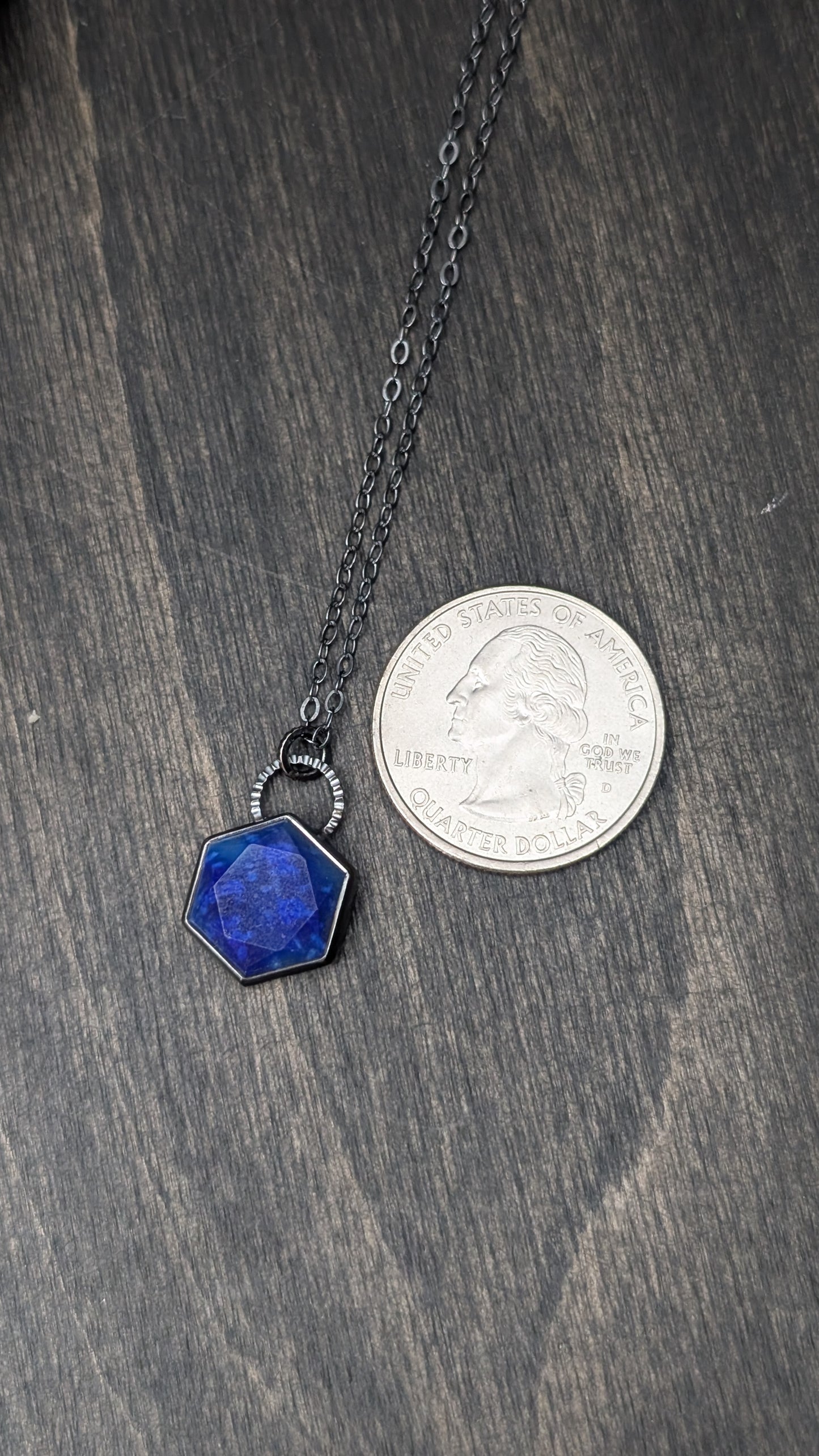 Lapis Lazuli Hexagon Textured Sterling Silver Necklace
