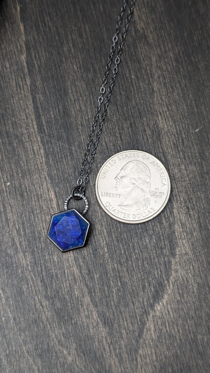 Lapis Lazuli Hexagon Textured Sterling Silver Necklace