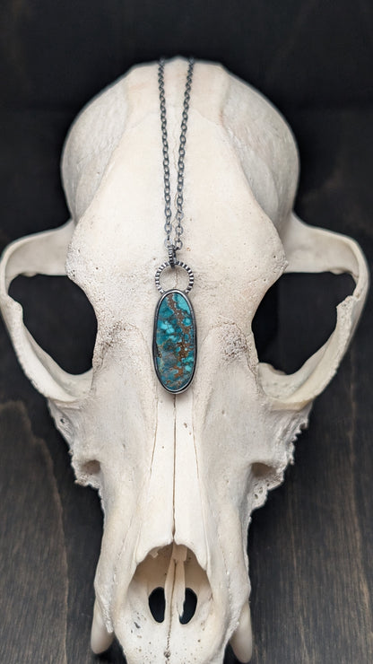 Hubei Turquoise Oval Textured Sterling Silver Necklace