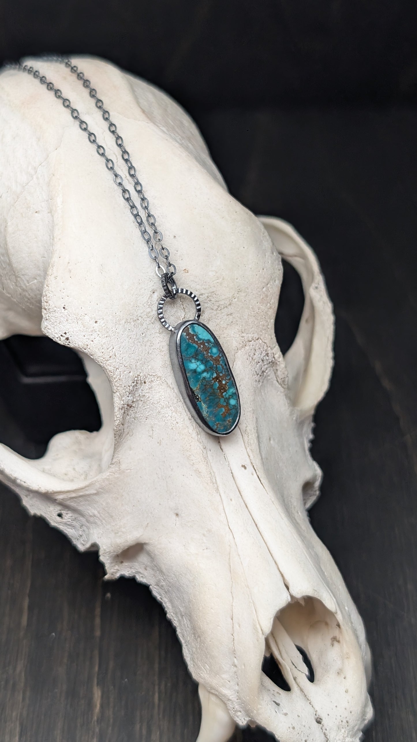 Hubei Turquoise Oval Textured Sterling Silver Necklace