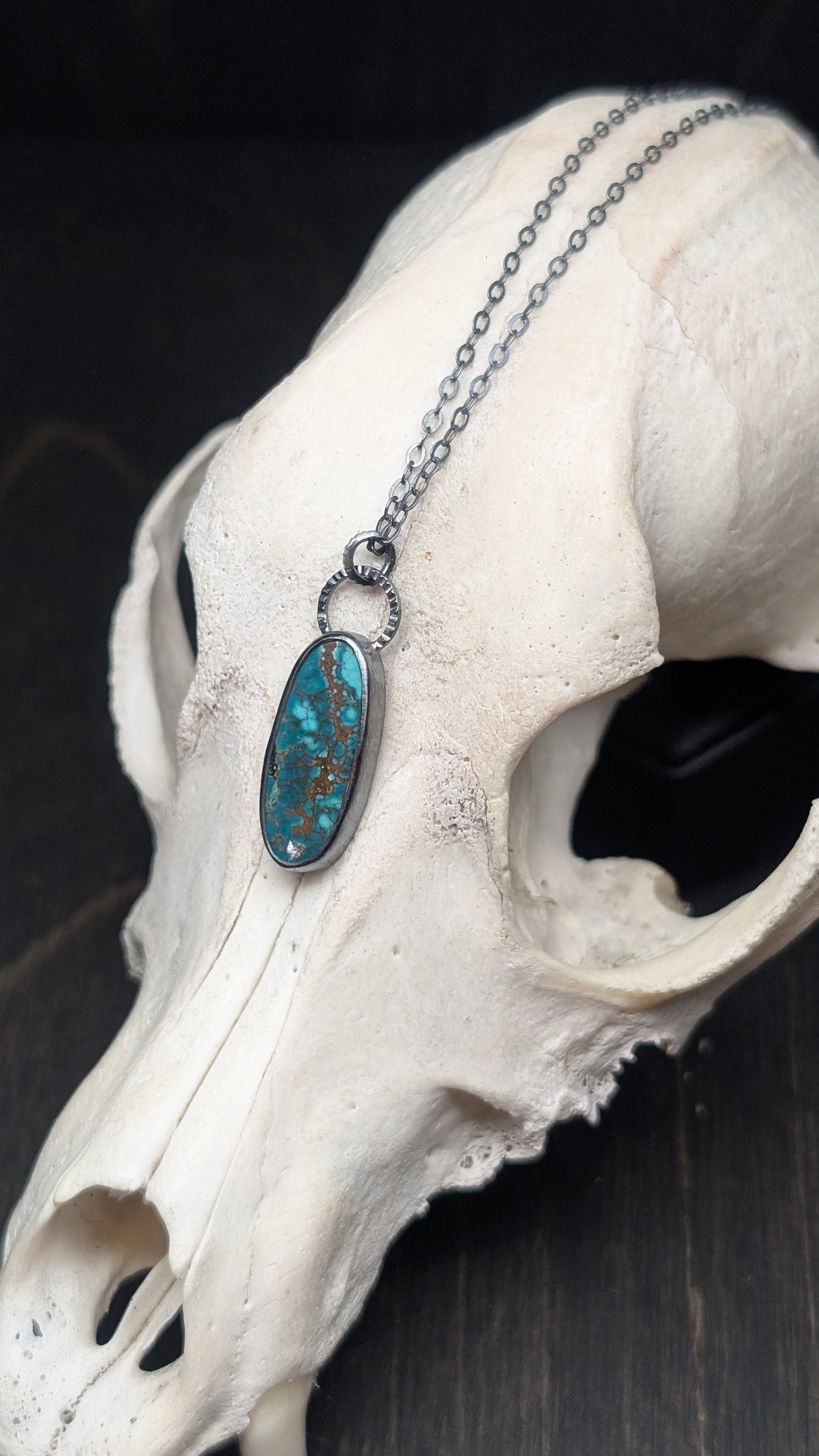 Hubei Turquoise Oval Textured Sterling Silver Necklace