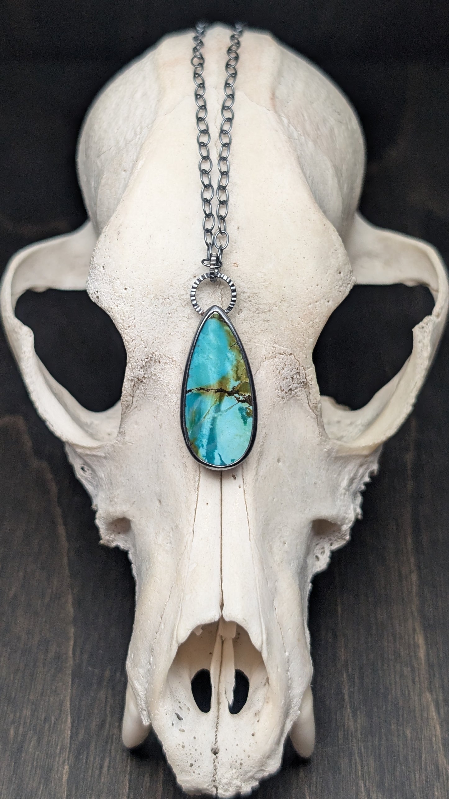 Hubei Turquoise Teardrop Textured Sterling Silver Necklace