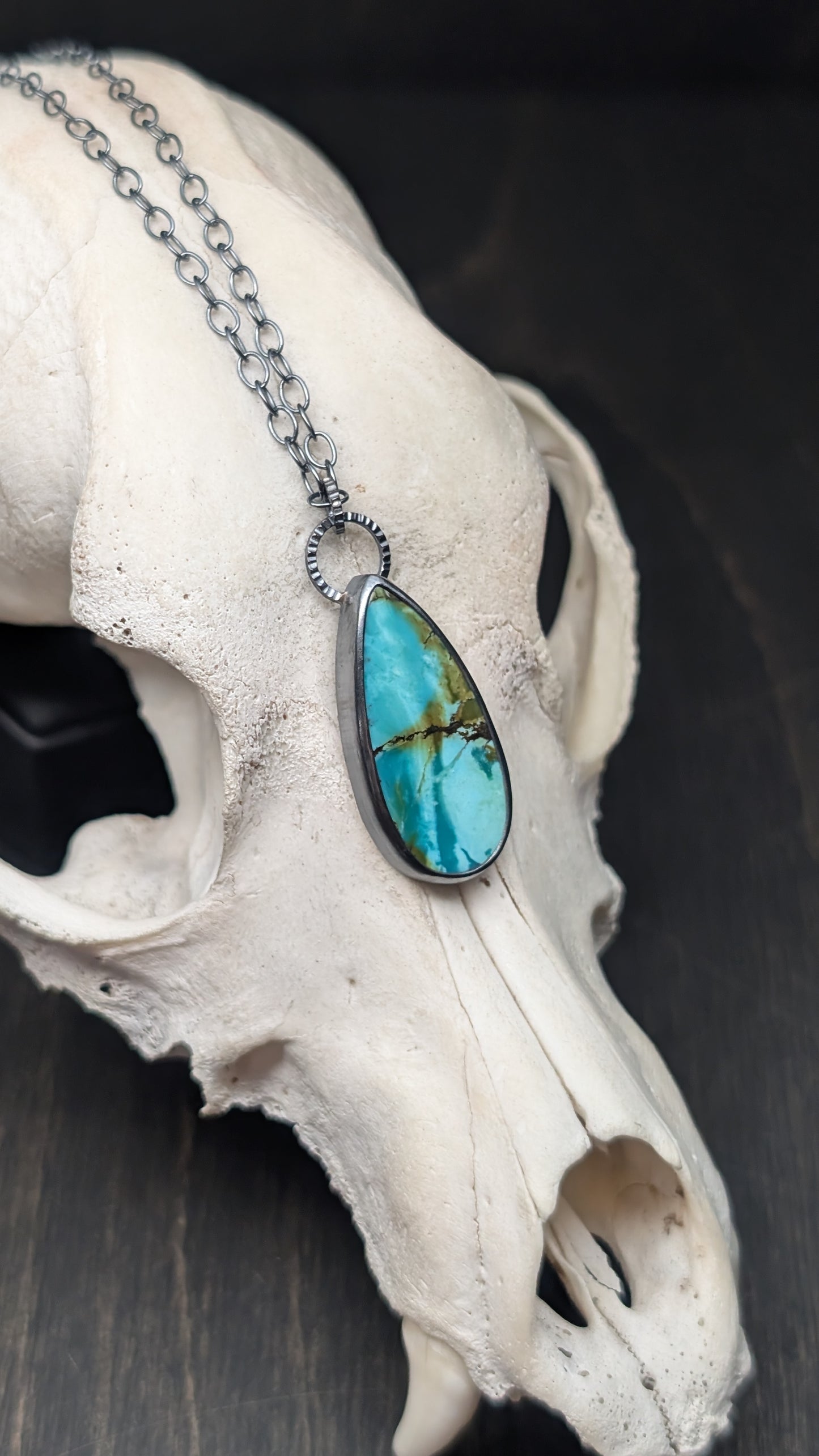 Hubei Turquoise Teardrop Textured Sterling Silver Necklace