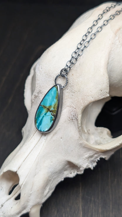 Hubei Turquoise Teardrop Textured Sterling Silver Necklace