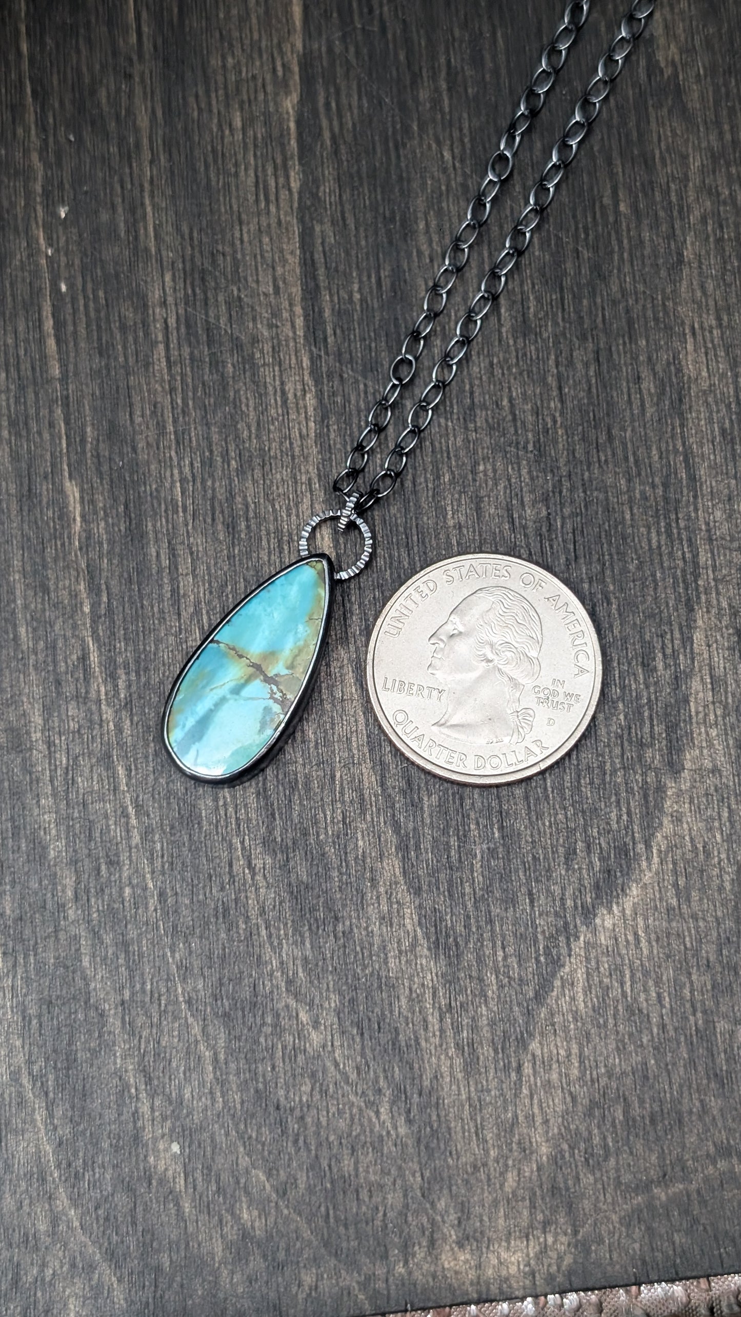 Hubei Turquoise Teardrop Textured Sterling Silver Necklace
