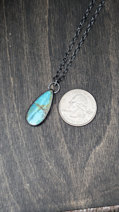 Hubei Turquoise Teardrop Textured Sterling Silver Necklace