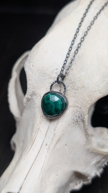 Malachite Rosecut Textured Sterling Silver Necklace