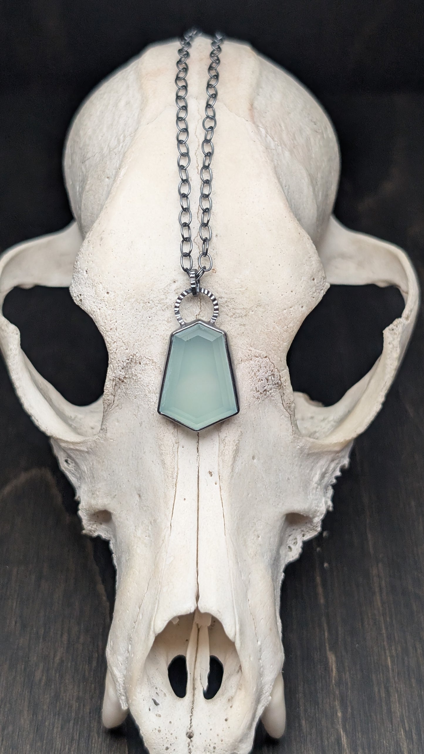Blue Chalcedony Textured Sterling Silver Necklace